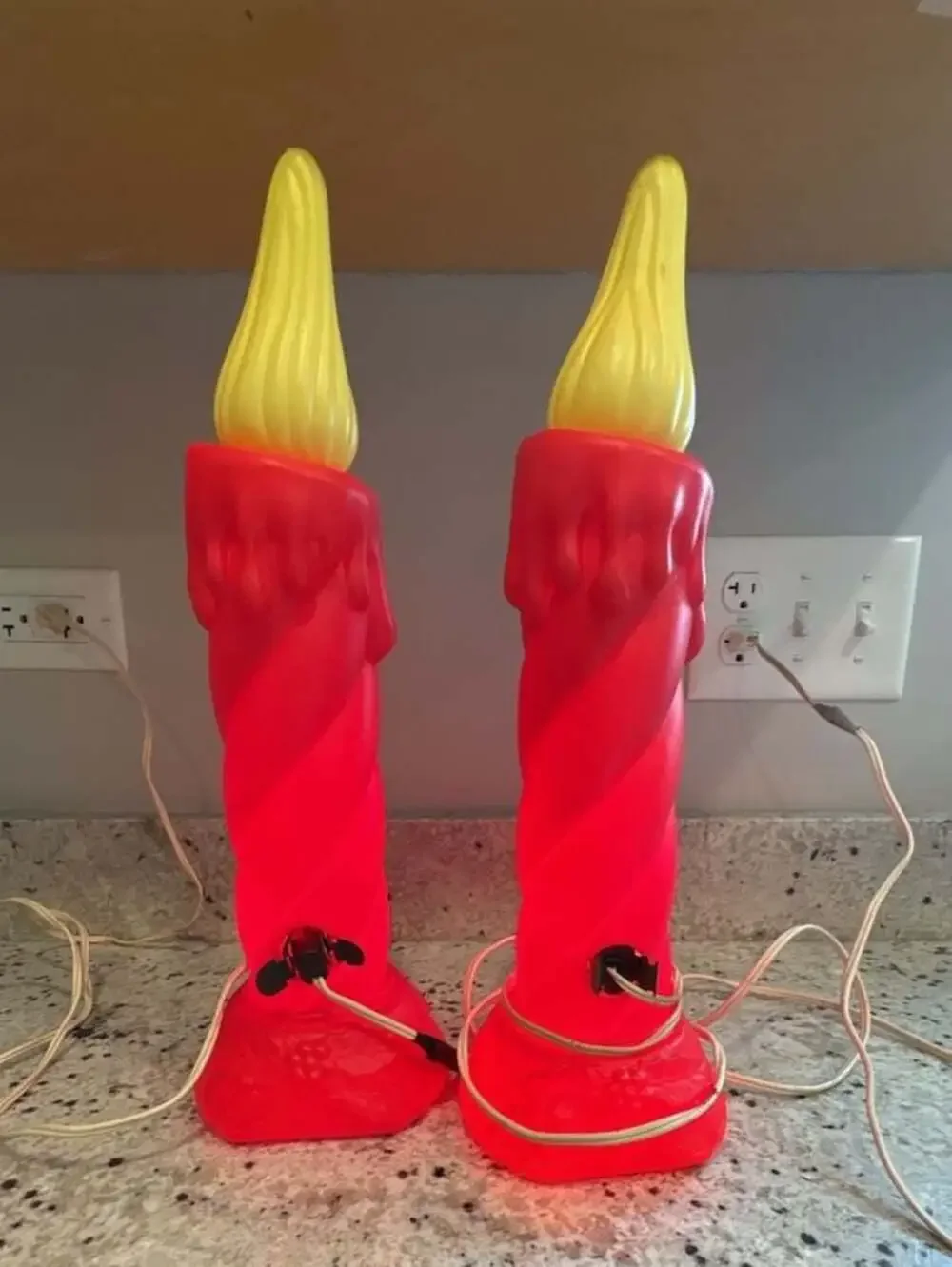 Vintage Empire Red Christmas Holiday Candle Blow Mold Tabletop Candlestick Set o
